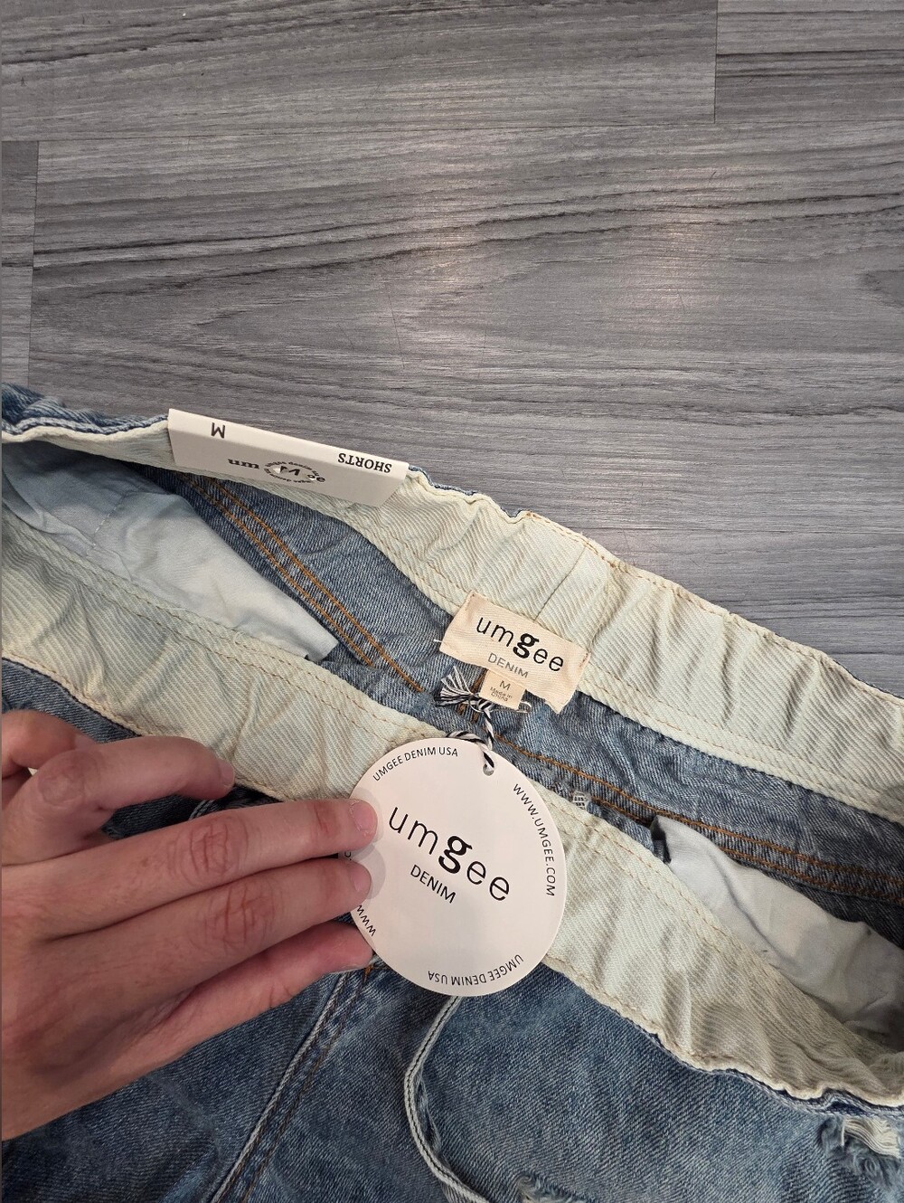 Umgee Blue denim shorts with drawstring waist and distressed details NWT #summer - Picture 3 of 6